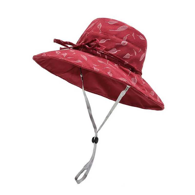 Panama Womens Fragmented Flower Big Brim Fisherman Bucket Hat Outdoor Fashion Sunscreen Beach Summer Cap H94 W250602