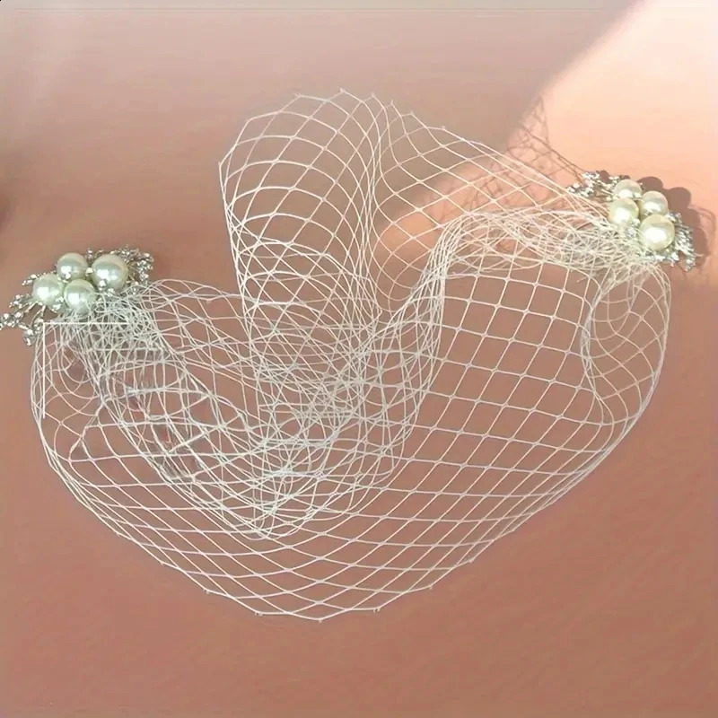 Vintage Bridal Birdcage Veil Faux Pearl Beaded Mesh Veil for Wedding Bridal Blusher Veil for Marriage 250530