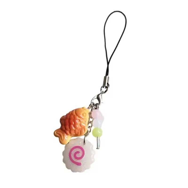 Cute Japanese Street Food Taiyaki Narutomaki Fish Cake Dango Phone Charm KeychainXJ250602