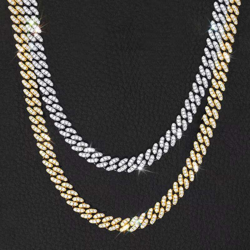 Moissanite Cuban Link Chain for Men Women VVS Iced Out Lab Mens Diamond Necklace 18K White Gold Plated 925 Sterling Silver