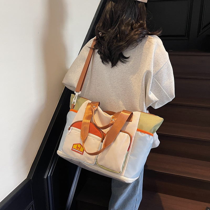 Color-Block Casual Sports Fiess Women, Large Capacity Handheld and Crossbody Lage Bag, Lightweight Short-Distance Business Trip Travel Bag for Men