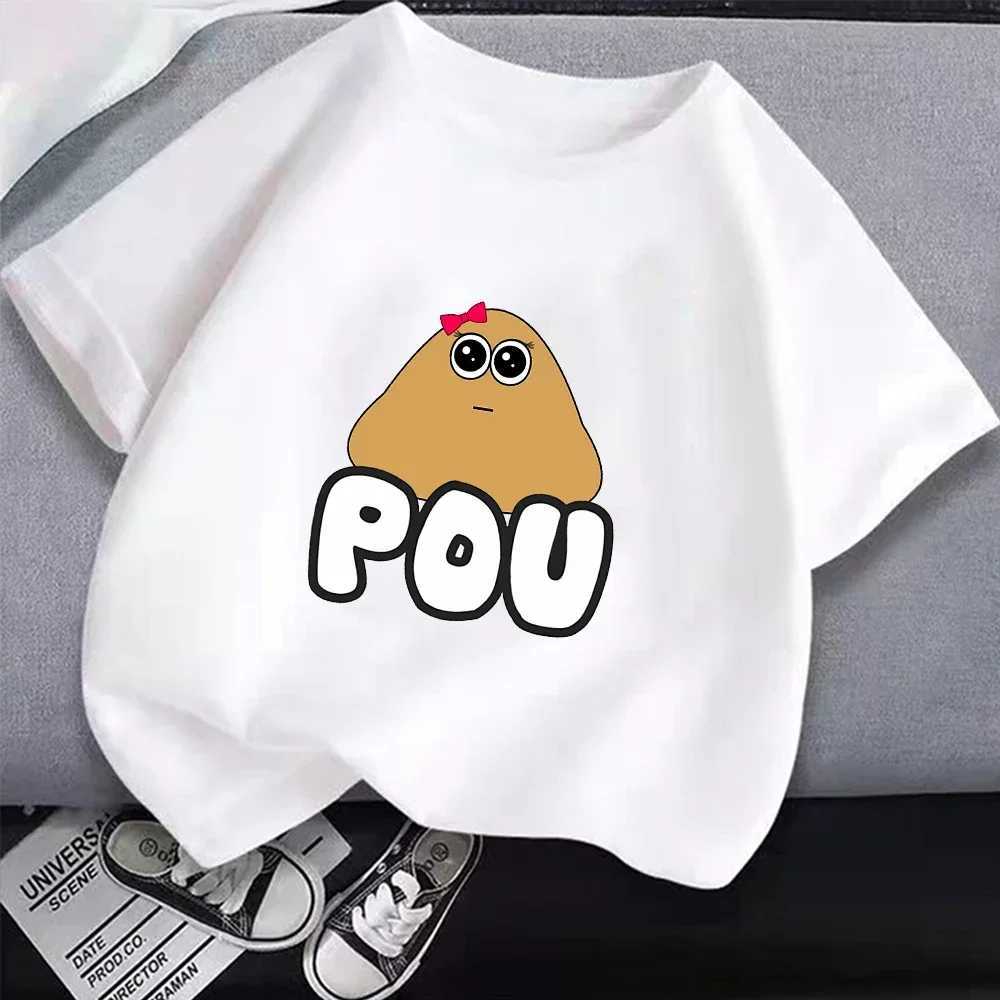 My Pet Alien Pou Summer Cute Anime Cotton Tops for Girls Boys Comfortable Childrens Clothing Popular Fashion Leisure Style TeeT250603