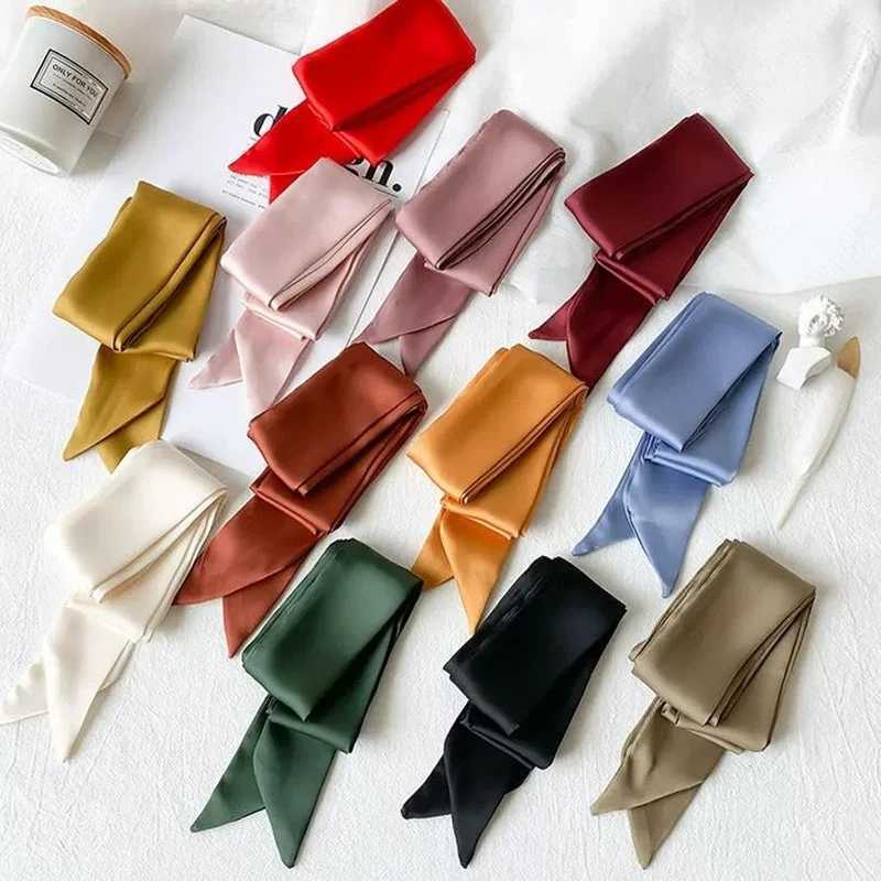 5x200cm Satin Silk Narrow Scarf Neckerchief Solid Neck Scarves Long Silk Thin Scarf Head Neck Hair Band Bag Ribbon Headbands DIY W250602