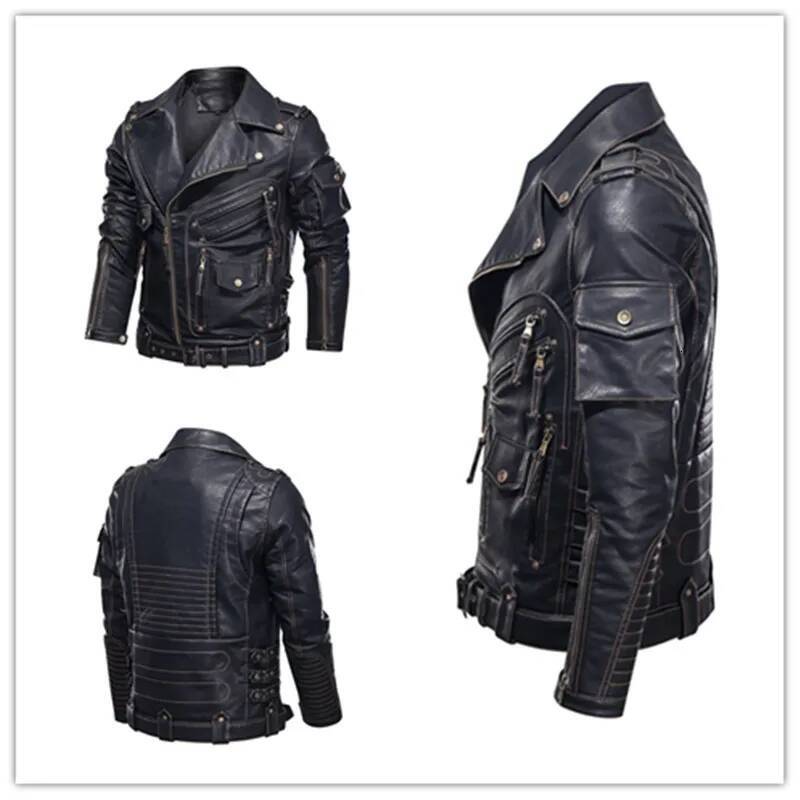 PLUS Size Coats Male Brand Winter Mens Fashion Motorcycle PU Cool Zipper Pockets Leather Jacket