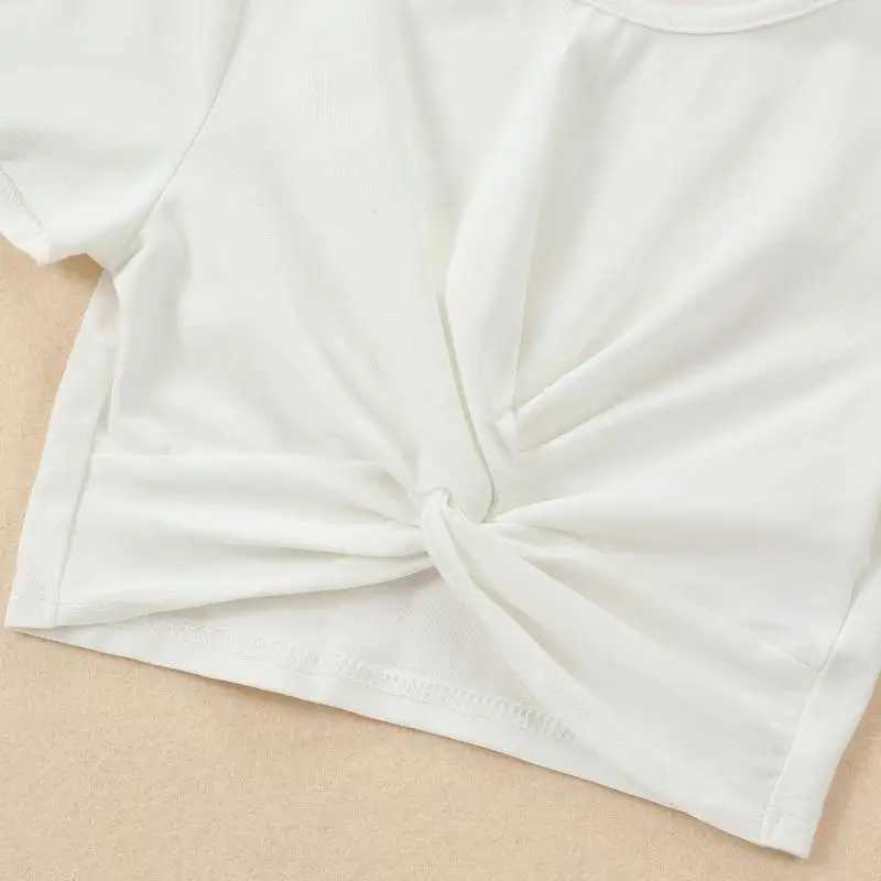 DAYIFUN Two-piece Sets Girls High Waisted Tight T-shirts Fitting Short Sleeved T-shirt with Twisted Cross Exposed Navel Short Top T250603