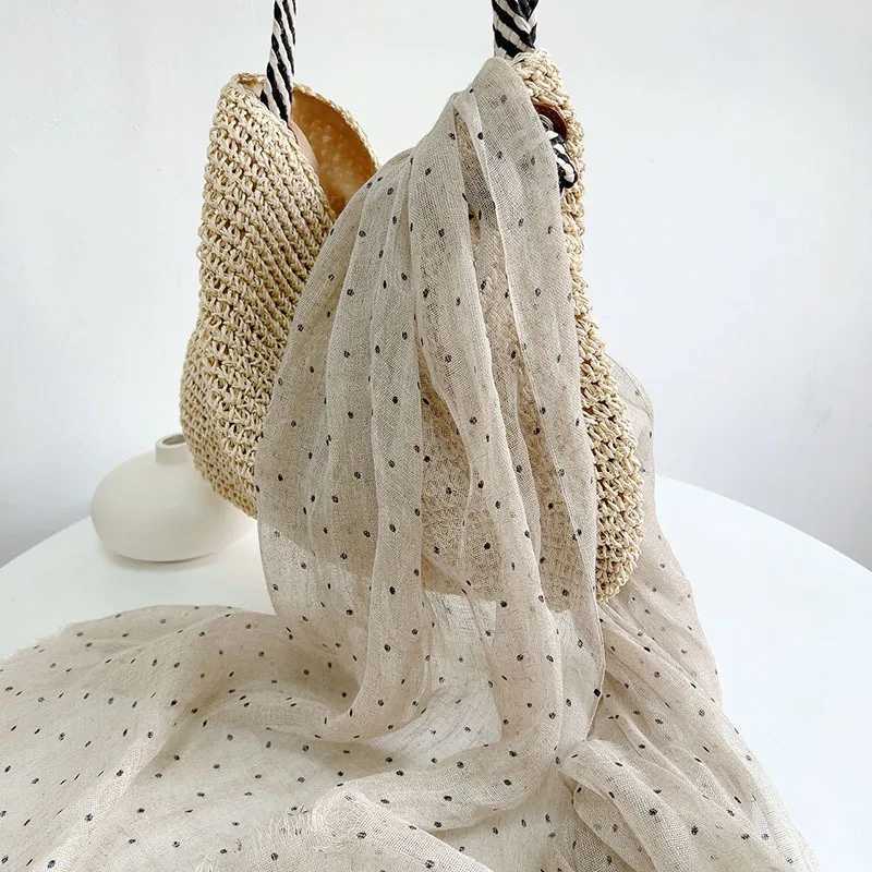 Pure Linen Soft Scarves Women Polka Dot Retro Design Scarf Summer Traveling Long Scarves Breathable Thin Shawl 65x180cm W250602