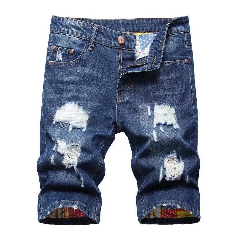 Personalized Ripped Denim Shorts for Men Retro and Nostalgic Hip-hop High Street Stretch Straight Fashion Short Jeans Male T250603