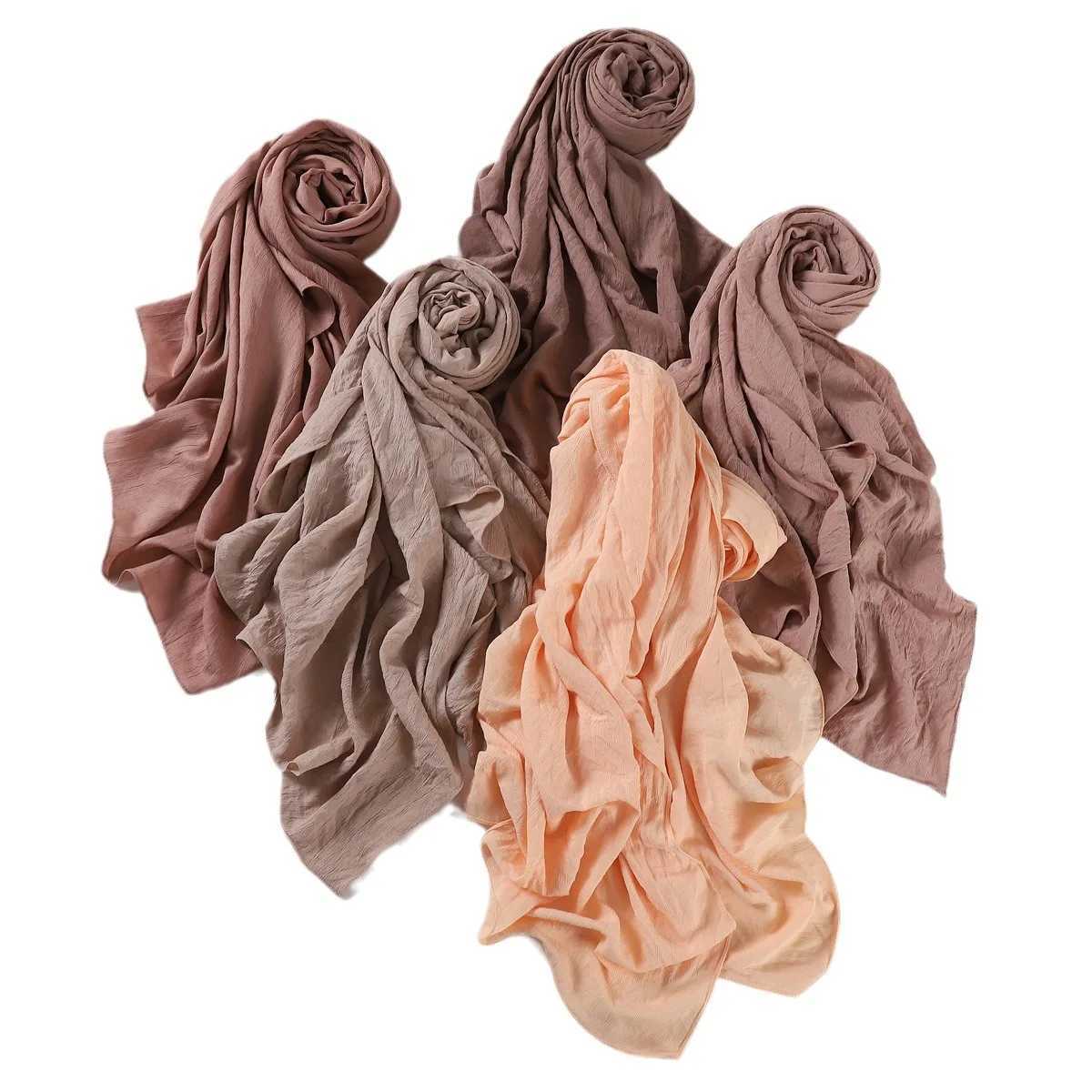 New Wrinkled Long Scarf For Women Summer Solid Color Sunscreen Crumpled Scarves Soft Shawl Foulard Viscose Female Wrap Shawls W250602