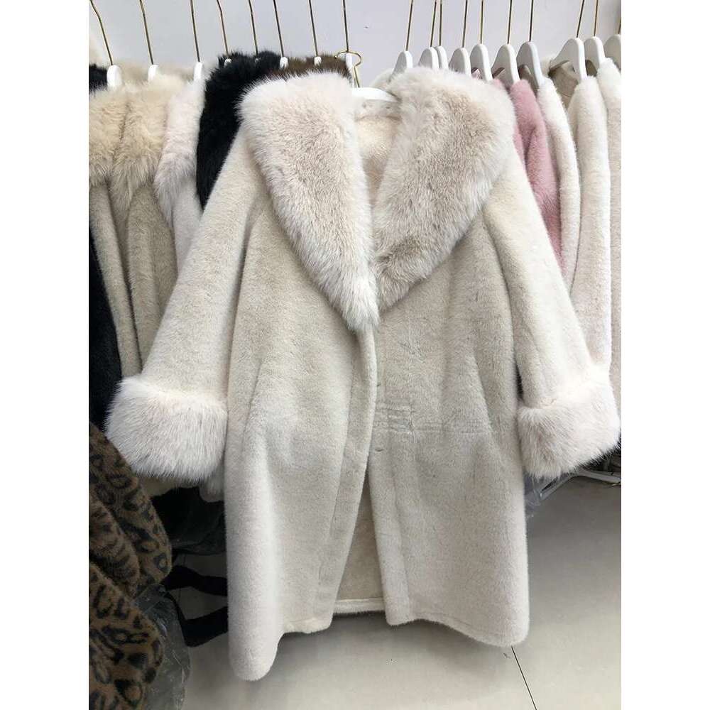Winter women fake long with belt warm faux fashion 2024 new mink fur coat