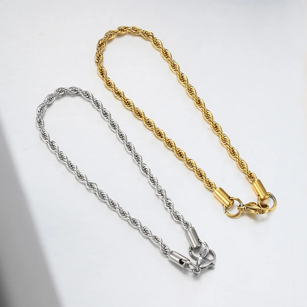 Stainless Steel Rope Chain Bracelet Women Bangle Gold Color Minimalist 3mm 4mm Hand Accessories Trend Hippie Jewelry Female C048 250528