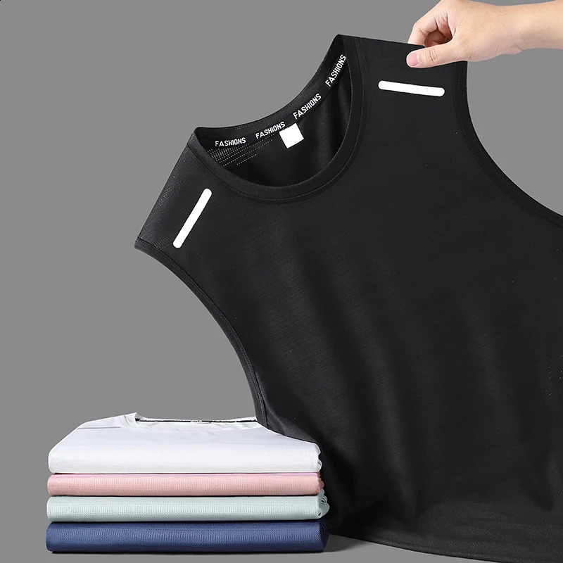 Summer Mens Muscle Tank Top Gym Shirt Sleeveless Quick Dry Workout TShirt Running Beach Vest Loose Fit Athletic Wear 250527
