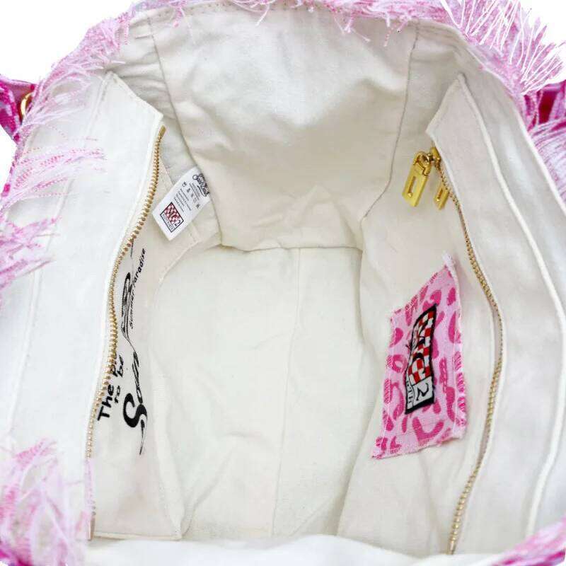 Saint Barth Handbag New Beach Casual Fringe Canvas Leopard Print Rose Red Small Tote Bag For Women