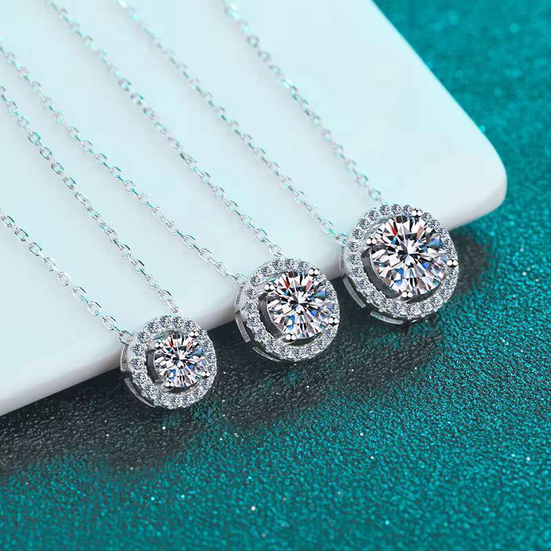 925 Sterling Silver Moissanite Necklace 1 Simple Round Pendant Moissanite Diamond Necklace for Women