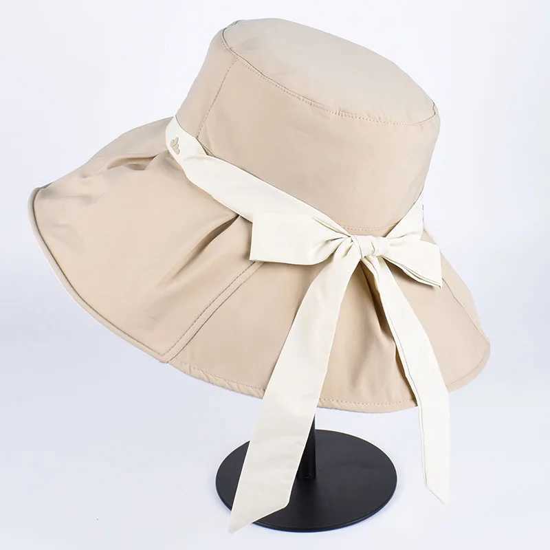 Panama 2025 Summer Black Bow Bucket Hat Women Fashion Korea Bob Cotton Fisherman Hat Sun Hat Fishing Cap Fisherman Hat W250602