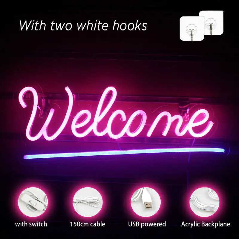 Welcome Sign Neon LED Night Lights for Shop Store Restaurant Bar Bedroom Home Room Wall Hanging Decor Power USB Neon Lights XJ250602
