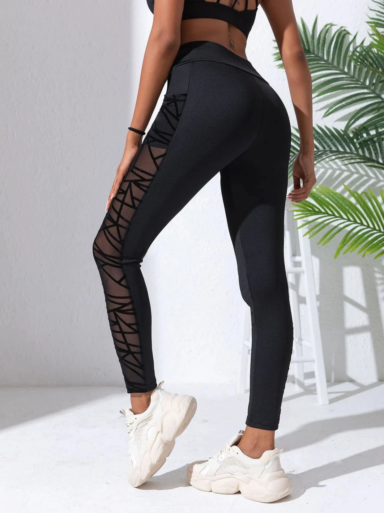 Side Mesh Yoga Womens Leggings Black Fabric Patchwork High Waist Soft Comfortable Gym Fitness Sportswear Long Pants 250603