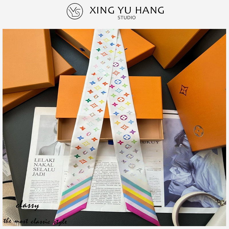 Designer 25 Years Tricolor Black and White New Scarf Twill Headband Ribbon Bag Tie