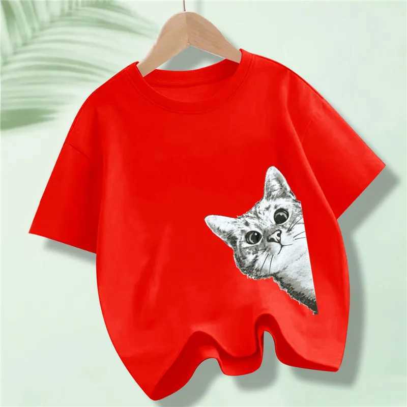 Meow Cat Funny Printing Kids T-Shirts Cotton Tee Clothes Boy Girl Summer Streetwear Tops Loose Short Sleeve T-shirt T250603