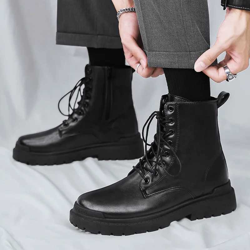 2025 Mens British-Style Chelsea Combat Boots Mid-Calf Leather Work Shoes Side Zipper Wide Fit Non-Slip Comfort Footwear for Men XJ250602