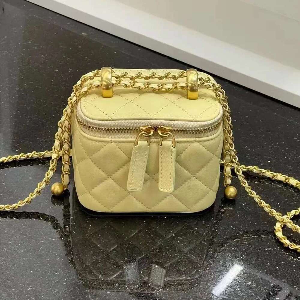 Versatile Tweed Styleargyll Chain Handle Double Ball Box Small Square Trendy Single Shoulder Slant Cross Makeup Bag