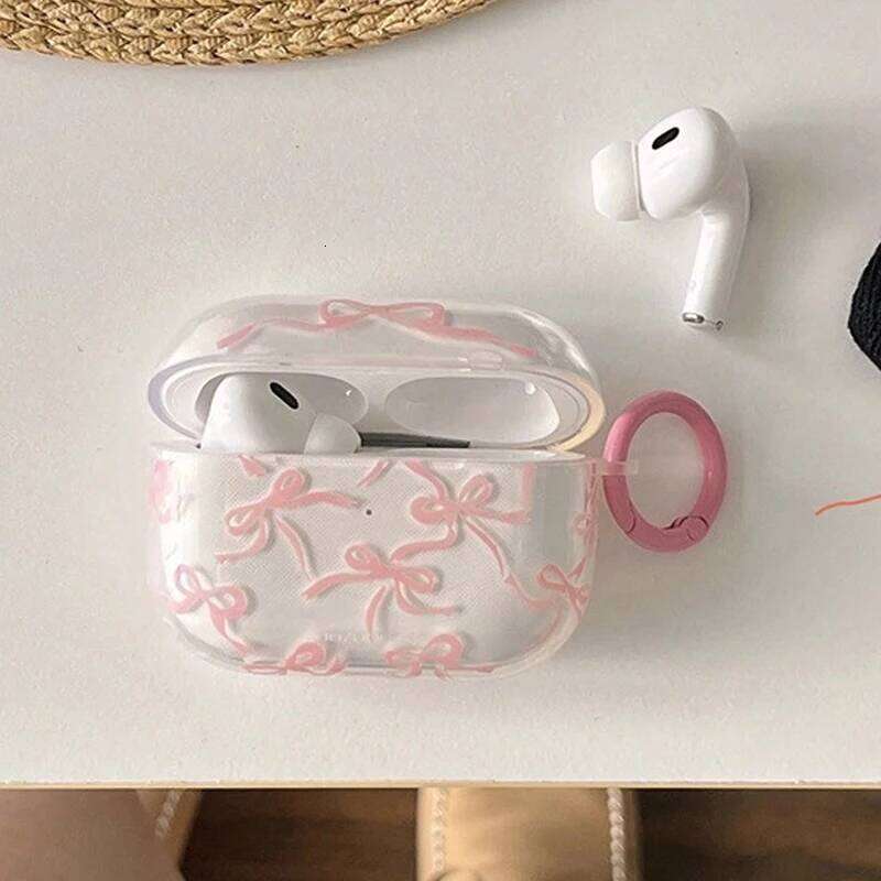 Pink Bow 1/2/3/4 Soft Protective Bluetooth Wireless Earphone Cover for Pro 2 Case with Keyring