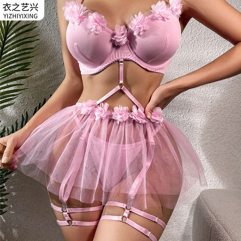 Spell Lingerie Porn Suits Mesh See Through Lingerie Strap Pink Appliqu Temptation Sexy Set Sexy Lingerie