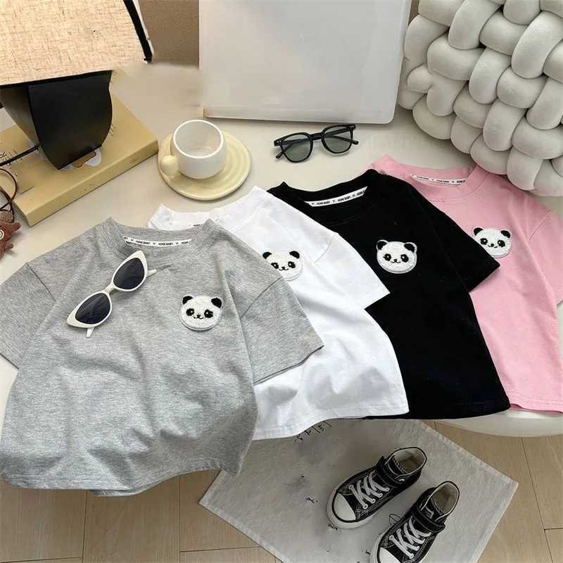 Summer Children Clothing Korean Short Sleeved Boys Girls Baby Short Sleeved T-shirts Pure Cotton Toddler Kids Cartoon Panda Top T250603