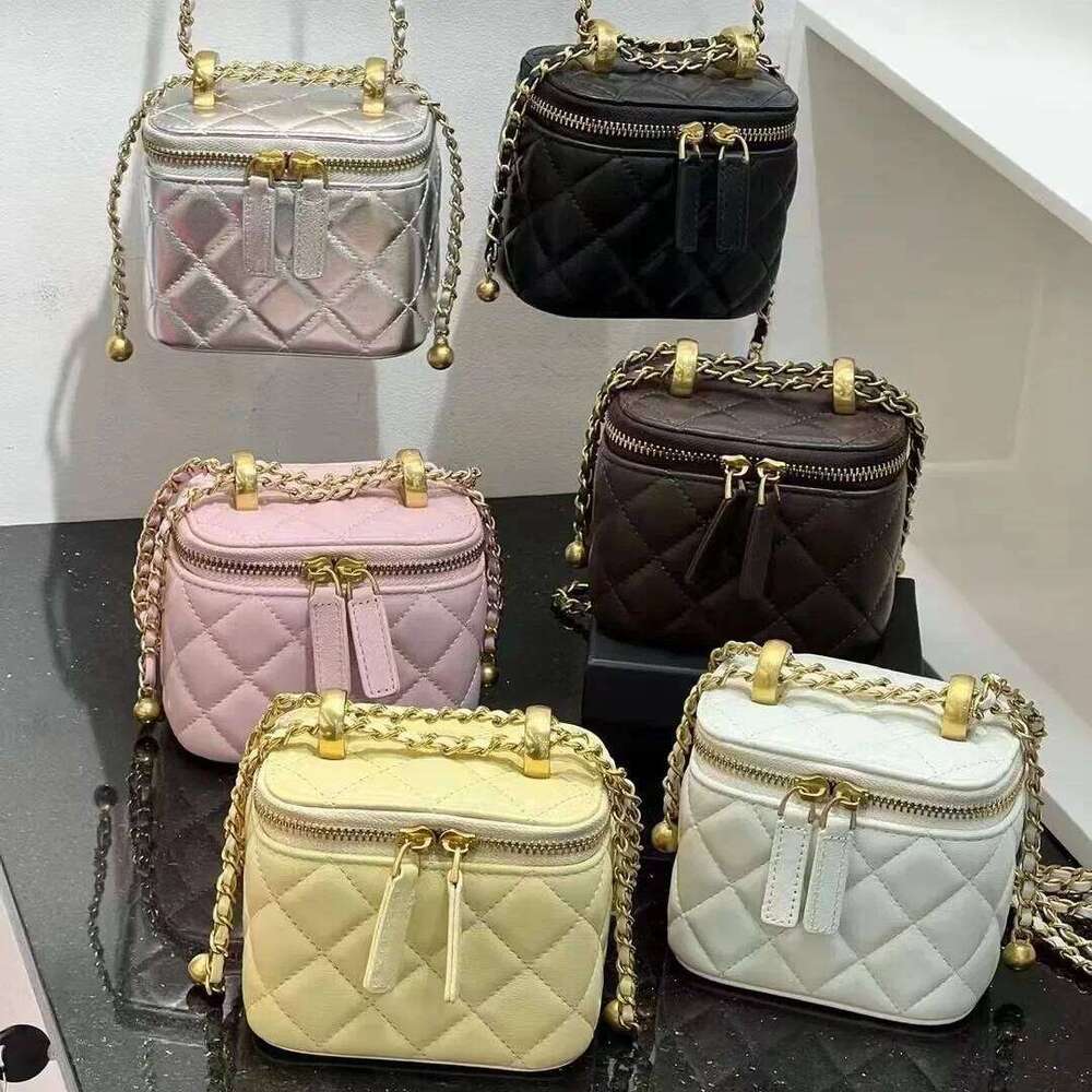 Versatile Tweed Styleargyll Chain Handle Double Ball Box Small Square Trendy Single Shoulder Slant Cross Makeup Bag