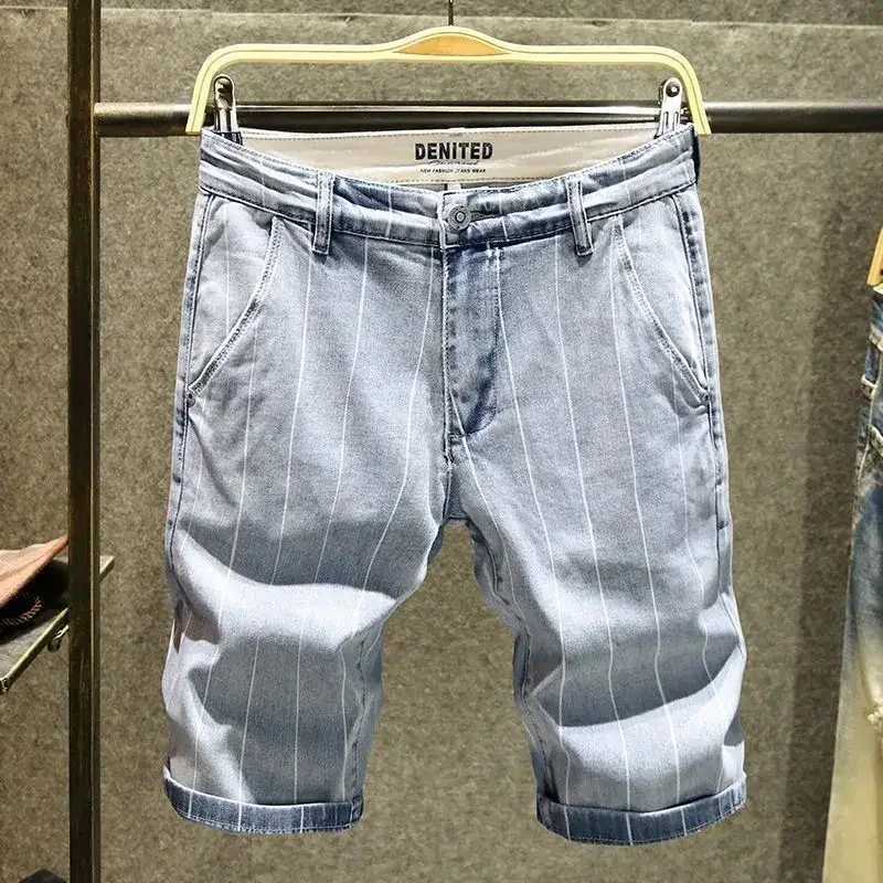 Mens Denim Shorts Long Half With Pockets Short Jeans Pants For Men Bermuda Summer Stretch Buttons Harajuku Designer Vintage T250603