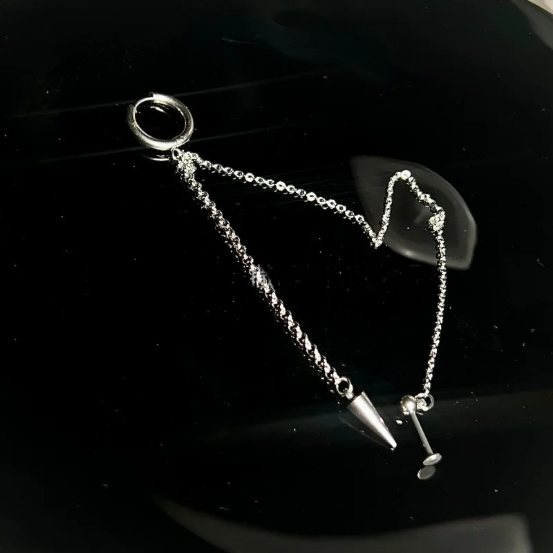 1PC Stainless Steel Lip Piercing with Chain Linked Earring Okazaki Shinichi Anime Styel Labret Earring Hoop 2 In 1 Body Piercing 250530