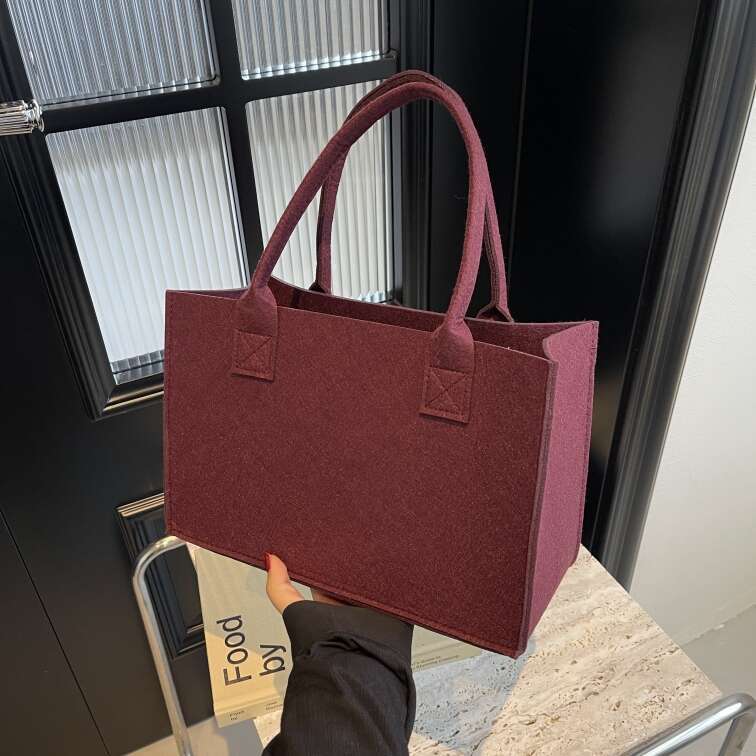 Ins Style Women's Large Capacity Shoulder New Solid Color Versatile Felt Handbag Gift Bag Customizable