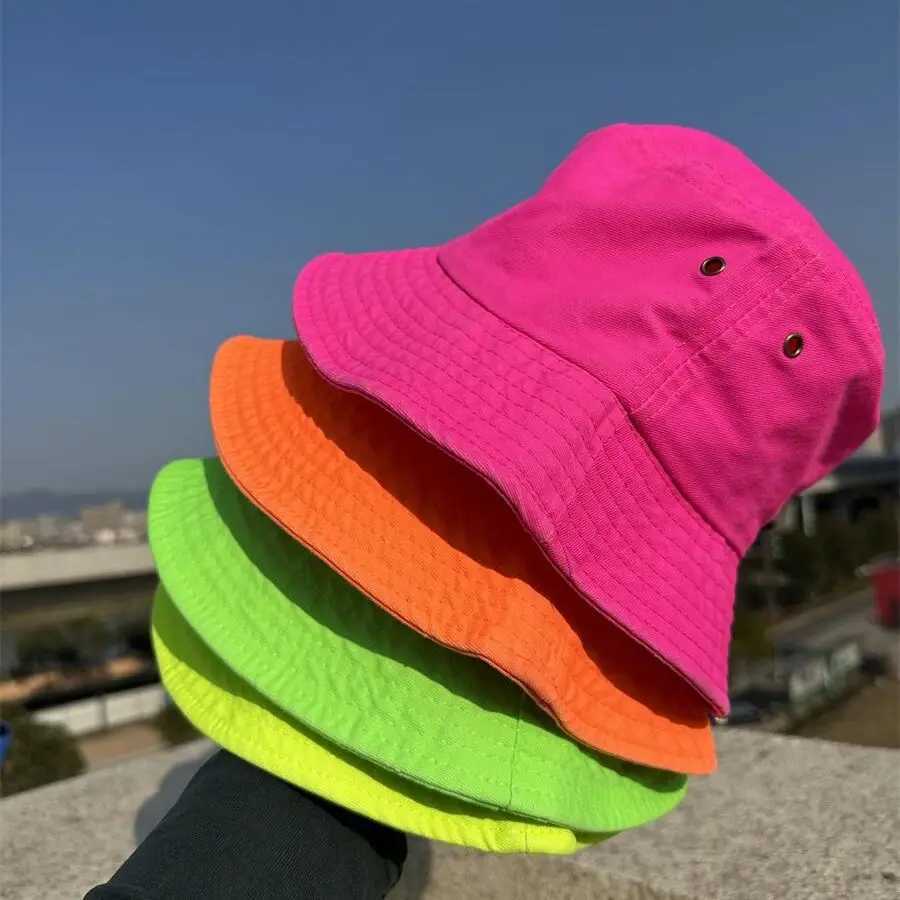 Fluorescent Bucket Hat Women Summer Hat Men Green Sunscreen Shade Street Wash Basin Panama Hat Mens Caps W250602