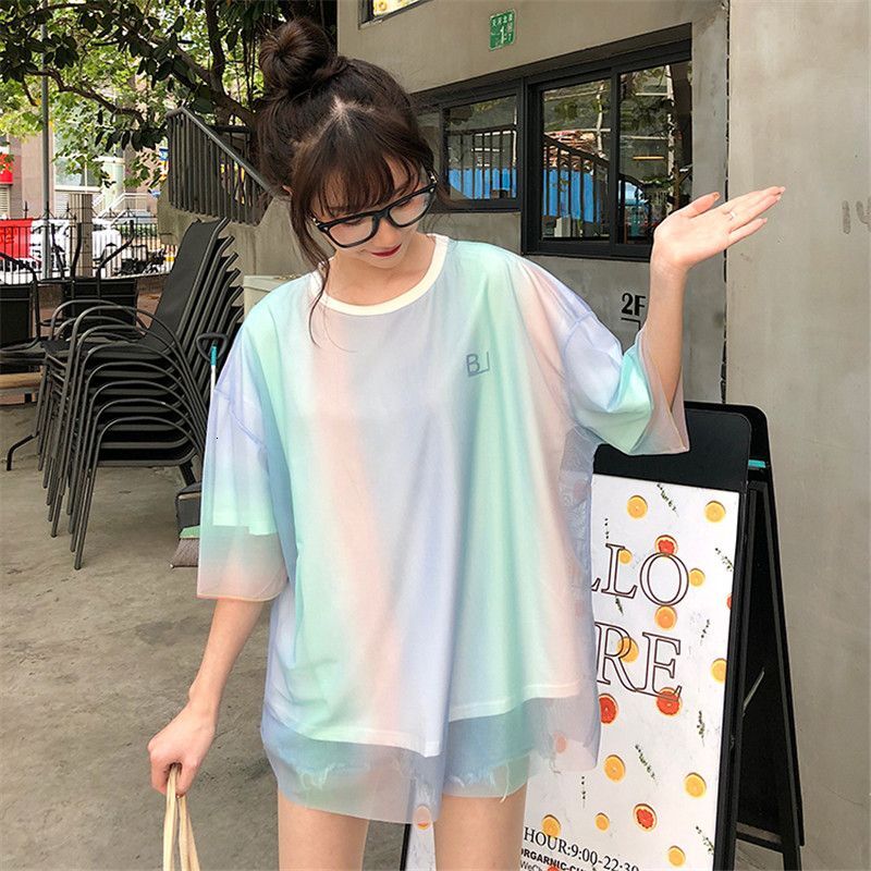 2025 new spring summer women's T-shirt new women's fake two-piece white T-shirt spring and summer Korean style short sleeved loose color gra
