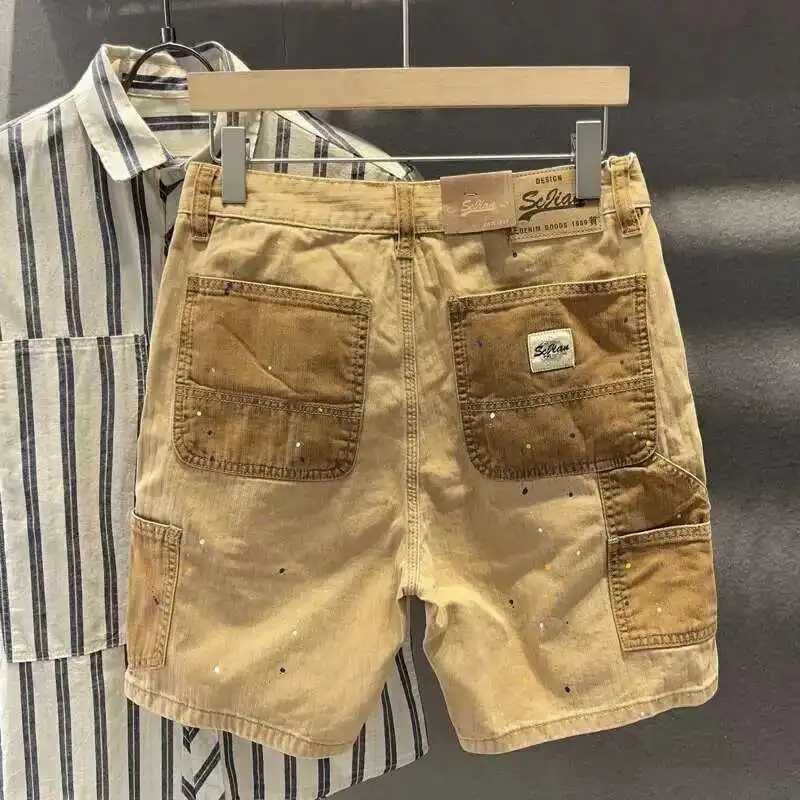 PFNW Fashion Splicing Casual Shorts Mens Loose Straight Splash Ink Color Collision Design Five-minute Pants Summer Tide 28W5962 T250603