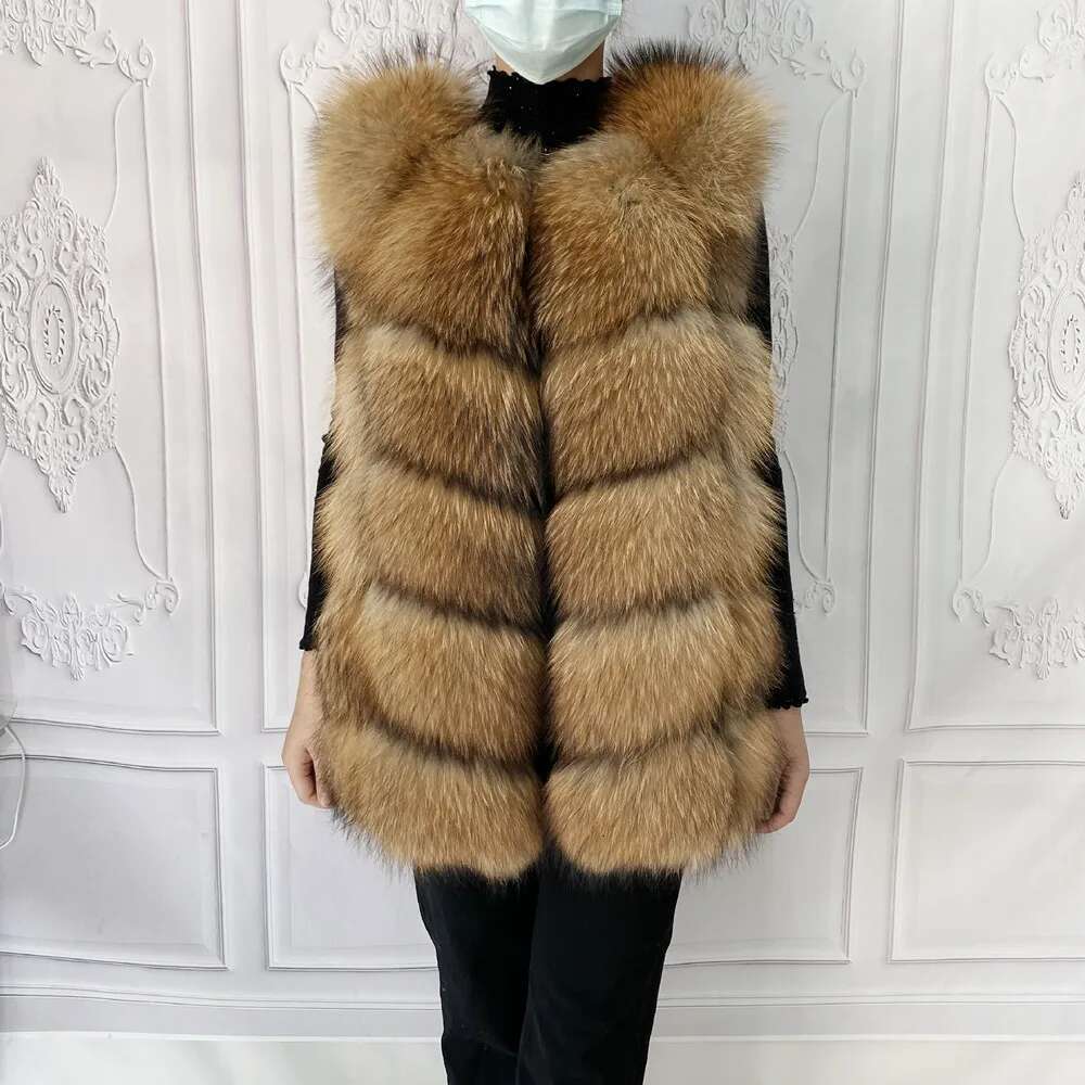 Raccoon Natural For Female Waistcoat Long Coats Real Fur Coat Fox Vest Jacket