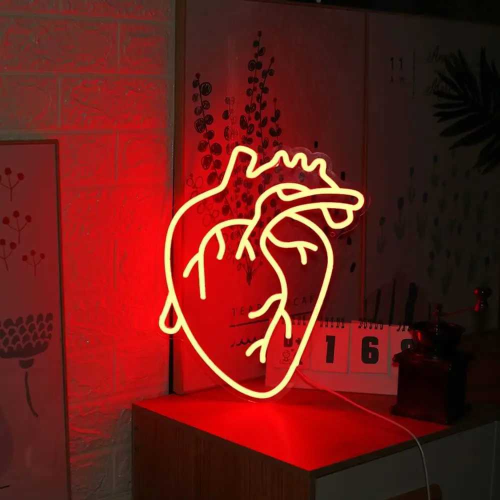 Human Heart Neon Signs LED Neon Light Sign Light Up Neon Signs Wall Decor for Bedroom Man Cave Bar Decor Store Club 13*12 inches XJ250602
