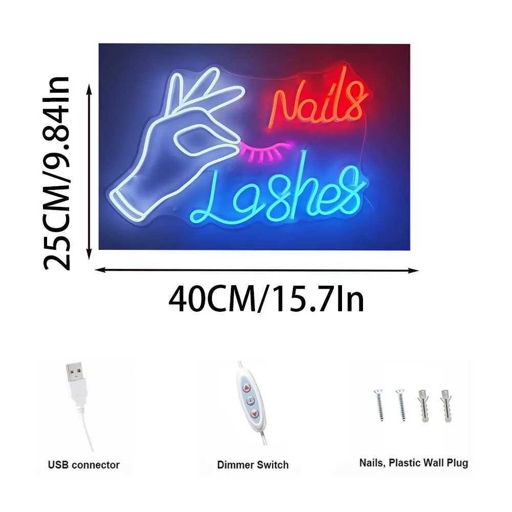 Nails Lashes Neon Sign - Wall Decor Lights for Bedroom Salon Makeup Room Beauty Studio USB PoweredXJ250602