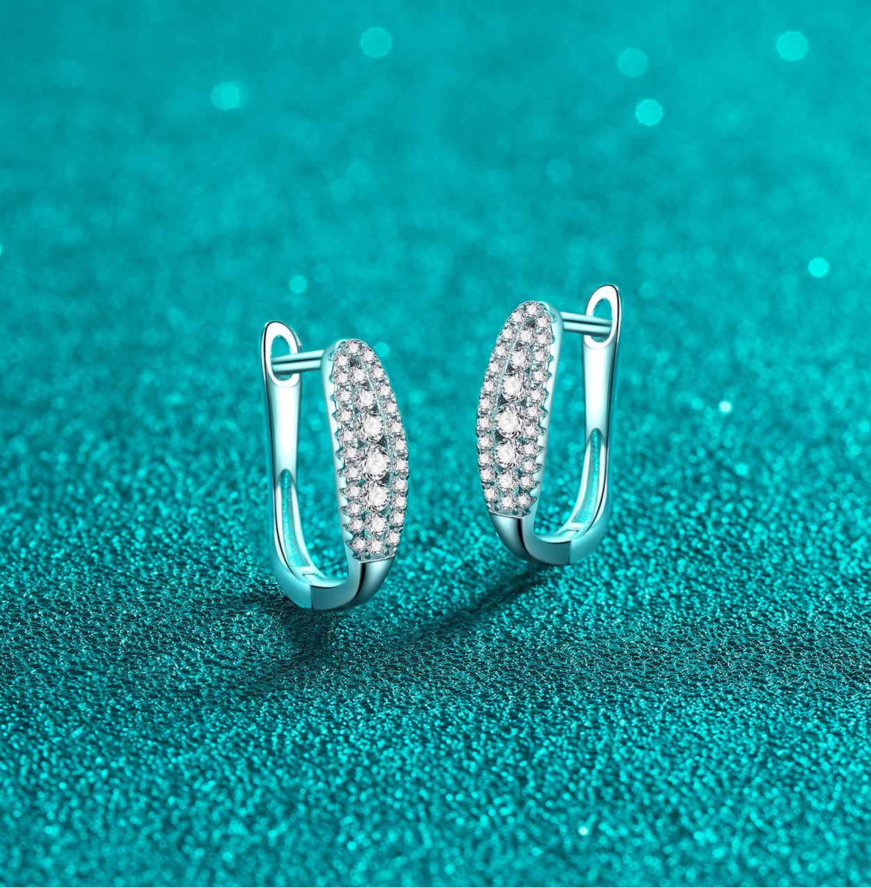 S925 sterling silver hoop earrings with moissanite stones, elegant and minimalist design, perfect for daily wear or special occasions