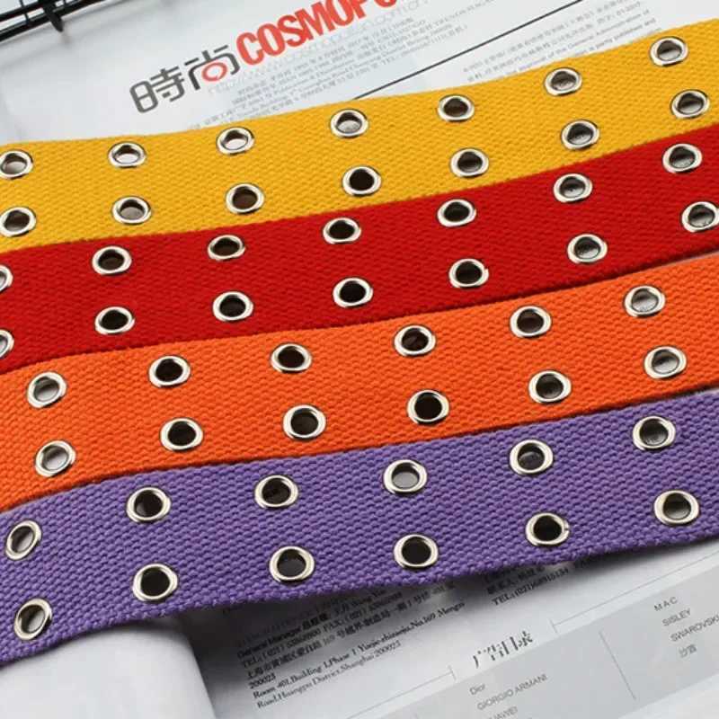 New Design Harajuku Wide Waistband Canvas Web Double Grommet Hole Buckle Belt Female Male Waist Strap Belts for Women Men Jeans XJ250602