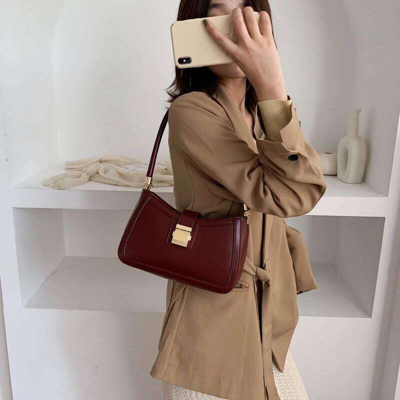 Women's Bags Designer MOODS Underarm Shoulder Bags For Women Pure Color PU Leather Metal Lock Armpit Saddle Bag Designer Purse And Handbag