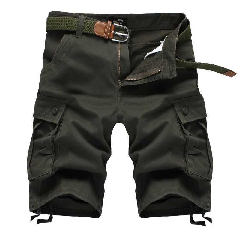 2024 Summer Mens Baggy Multi Pocket Military Cargo Shorts Male Cotton Khaki Mens Tactical Shorts Short Pants 29-44 No Belt T250603