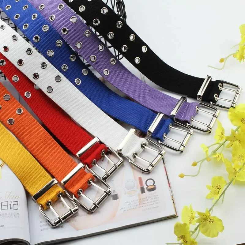 New Design Harajuku Wide Waistband Canvas Web Double Grommet Hole Buckle Belt Female Male Waist Strap Belts for Women Men Jeans XJ250602
