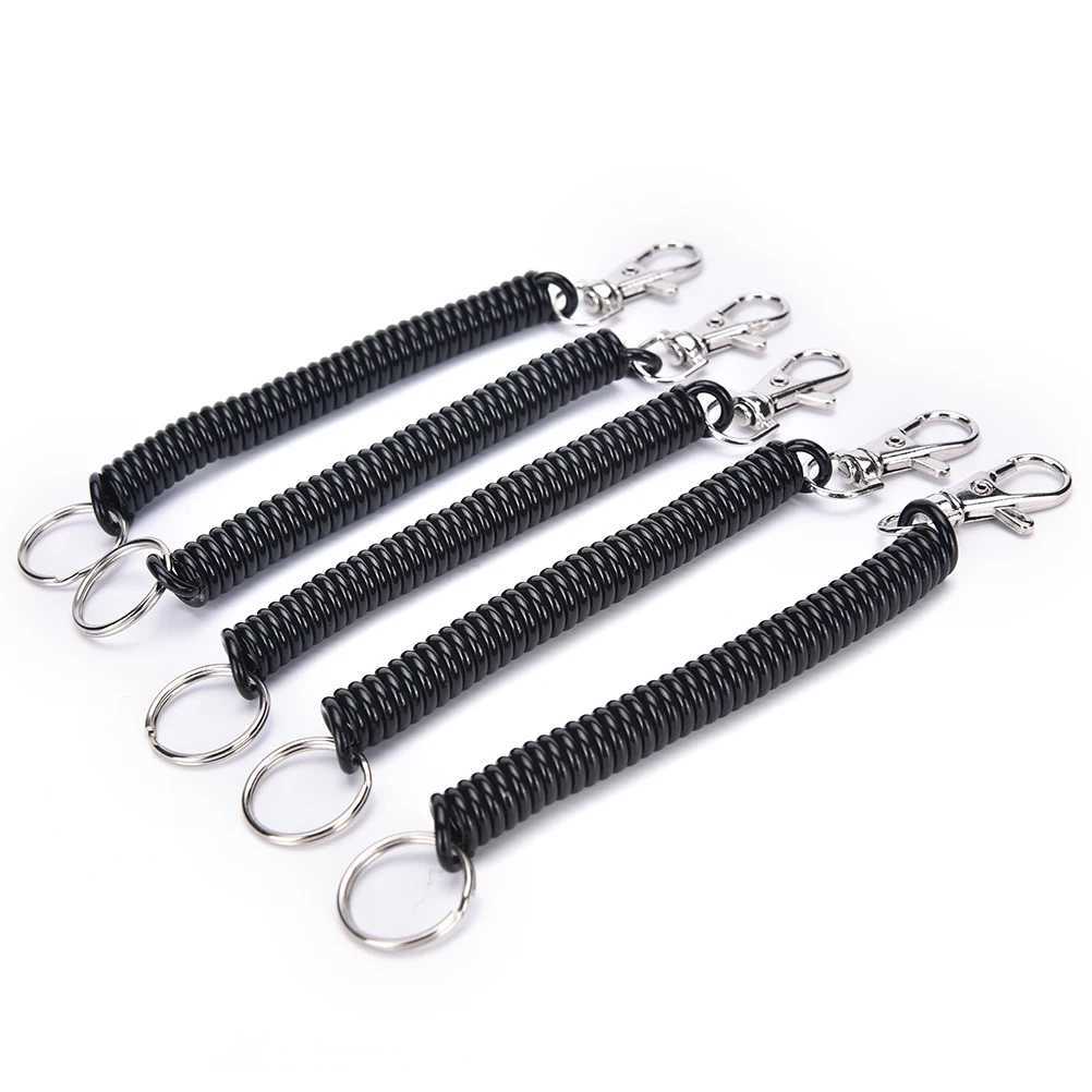 2Pcs Plastic Black Retractable Spring Coil Spiral Stretch Chain Keychain Key Ring For Men Women Key Holder Keyring GiftsXJ250602