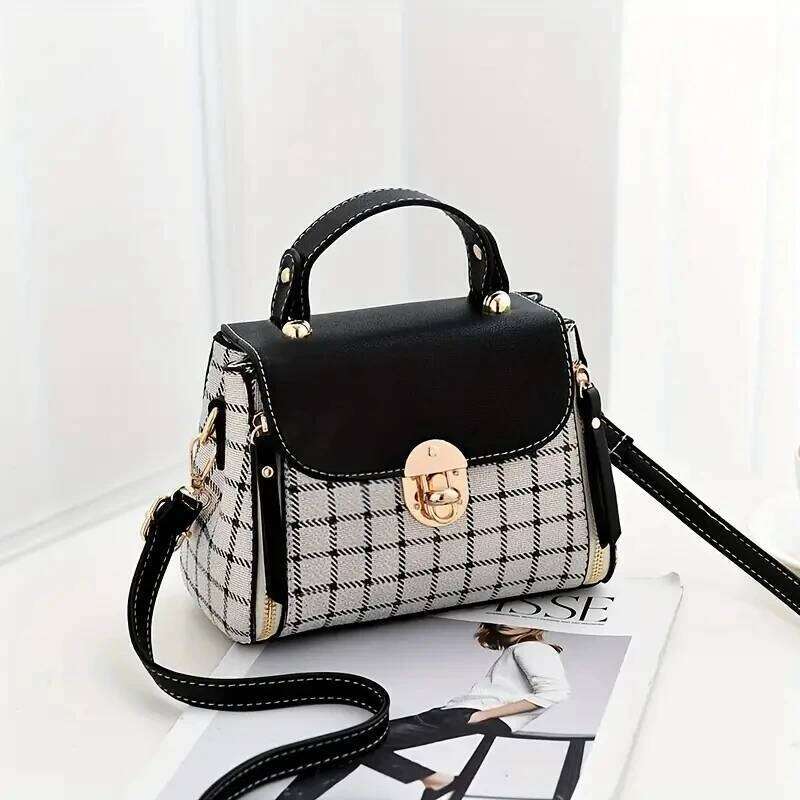 Women Trendy Flap Shoulder PU Leather Crossbody Simple Plaid Designer Messenger Bag Small Purse And Handbags Pouch