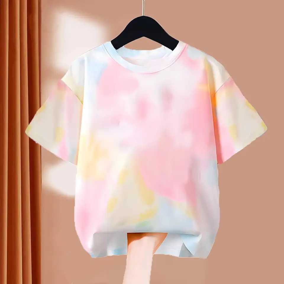 2025 Fashion Kids Girls Tie Dye Dyeing Printing T-shirt Summer Boys T Shirt Cotton Children Tops Tee Teenage 6 8 10 12 14 YearsT250603