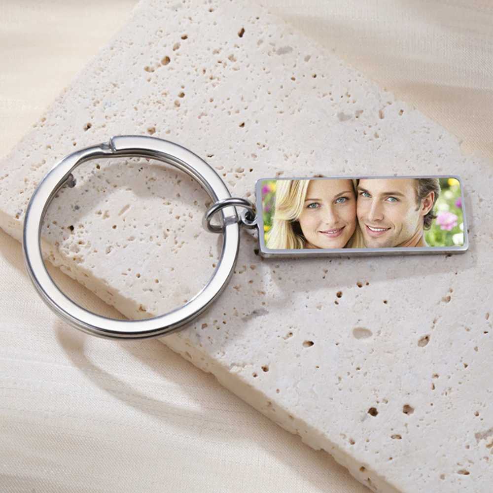 My Shape Custom Photos Keychains Stainless Steel Keyring Rectangle Heart Shape Personalized Picture Key Holder Jewelry GiftsXJ250602