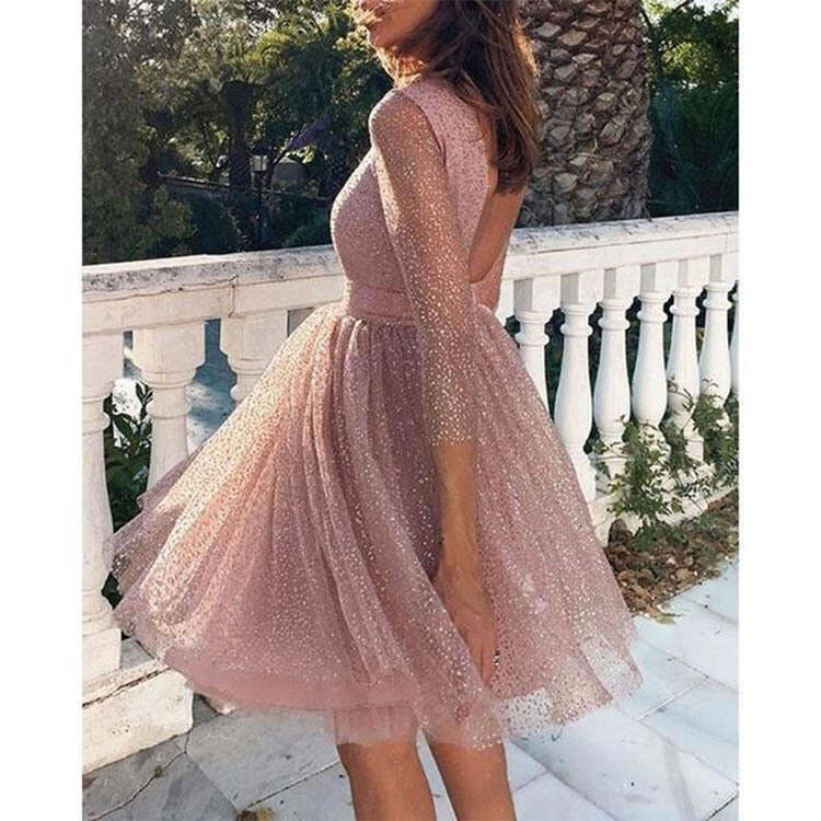 Summer New Women's Fashion Long Sleeve High Waist Cocktail Party Evening Dress B5