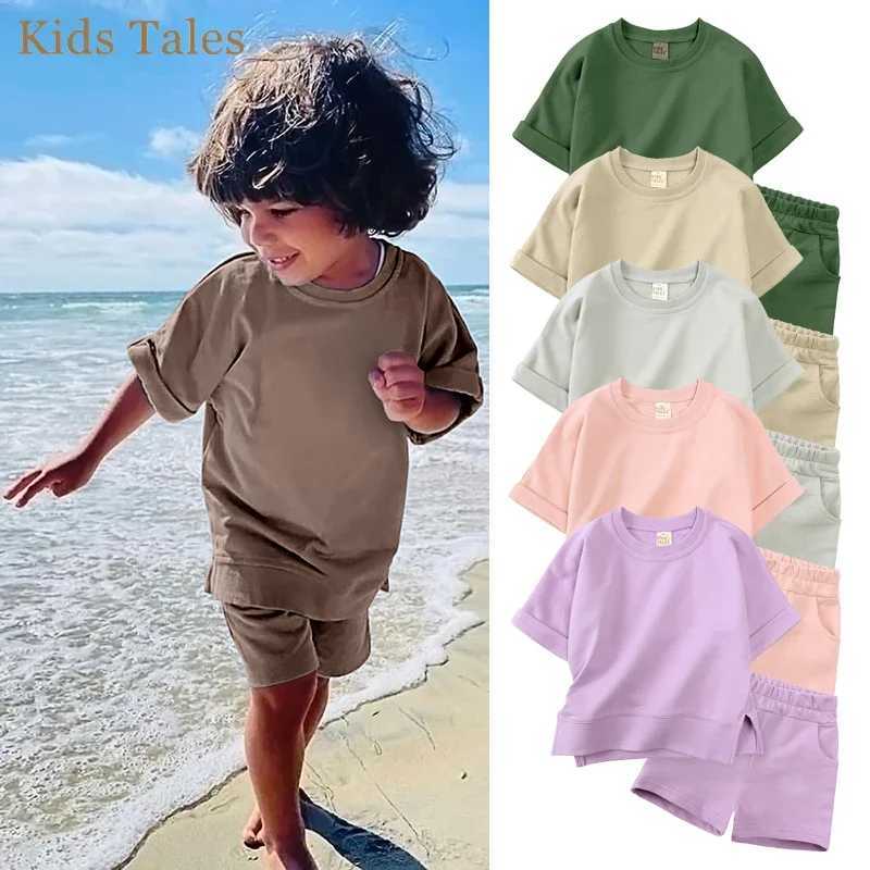 Kids Baby Boy Girl Summer Sport Clothes Toddler Solid Cotton Casual Crewneck Short Sleeve T-Shirt+Shorts Children Casual Outfits T250603