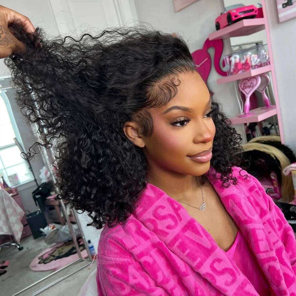 Brazilian Loose Deep Wave 13x4 Lace Frontal Human Hair 200% Transparent HD Water Curly Short Bob Wig Remy Wigs For Women