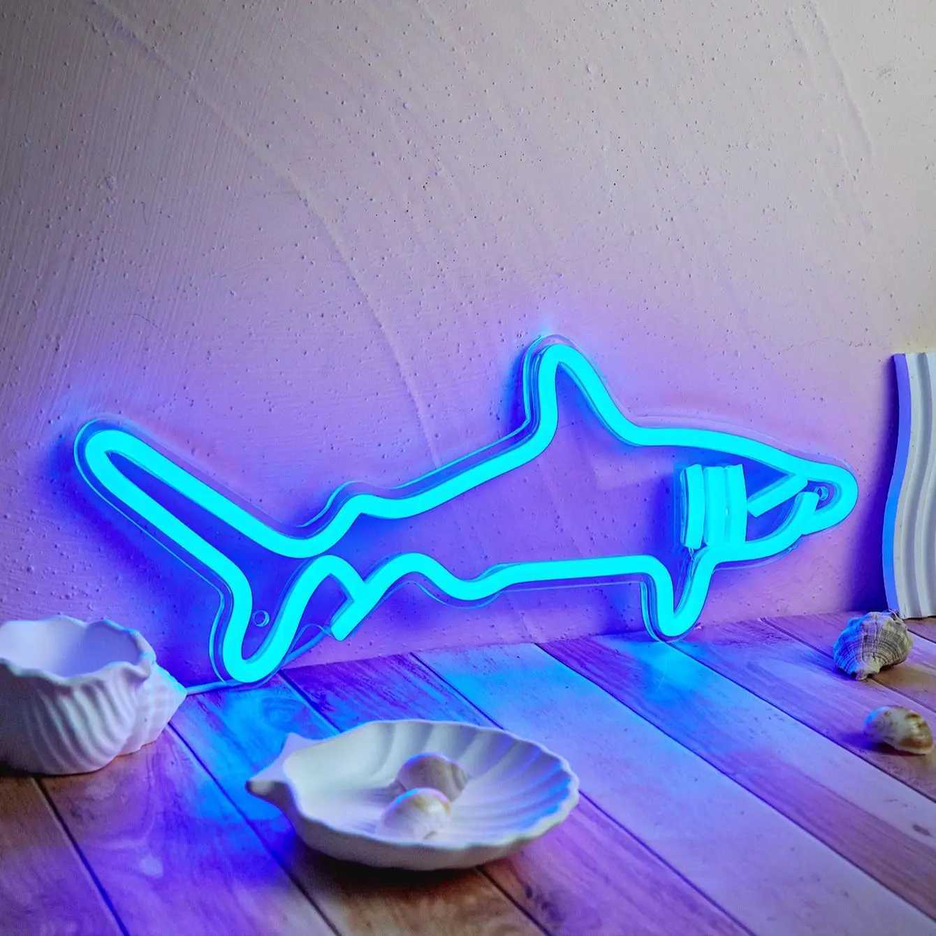 Chi-buy LED Neon Shark USB Powered Neon Signs Night Light 3D Wall Art Bedroom Room Decor Lamp Signs Birthday Gift XJ250602